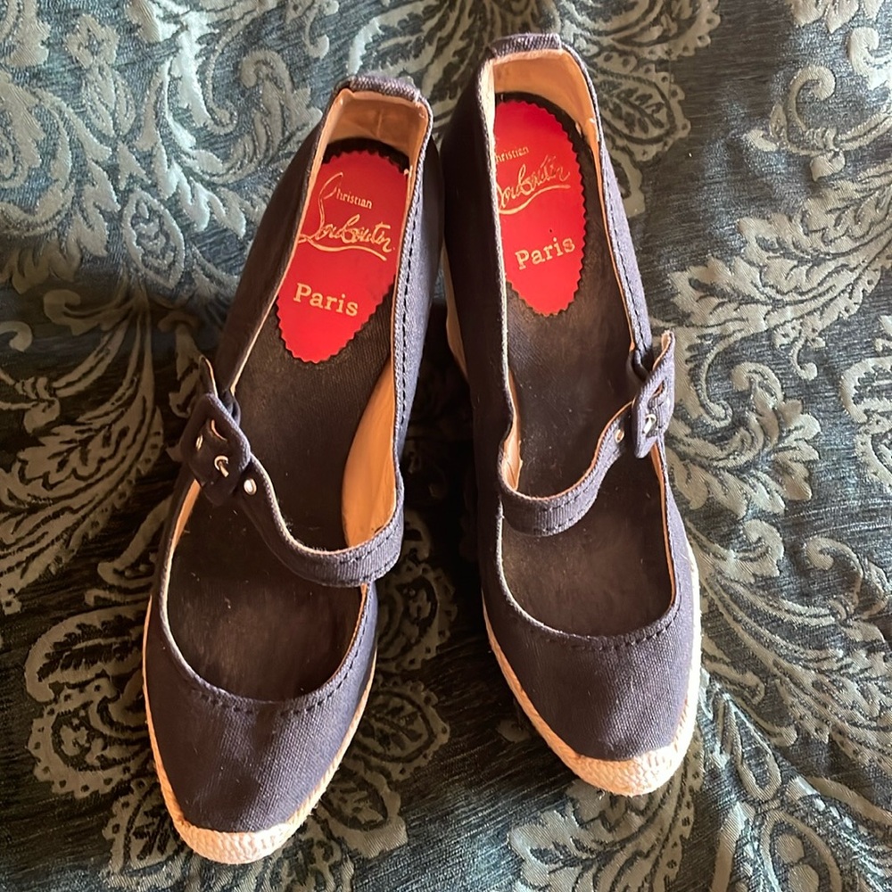 Christian Louboutin Black Canvas Mary Jane Espadrilles